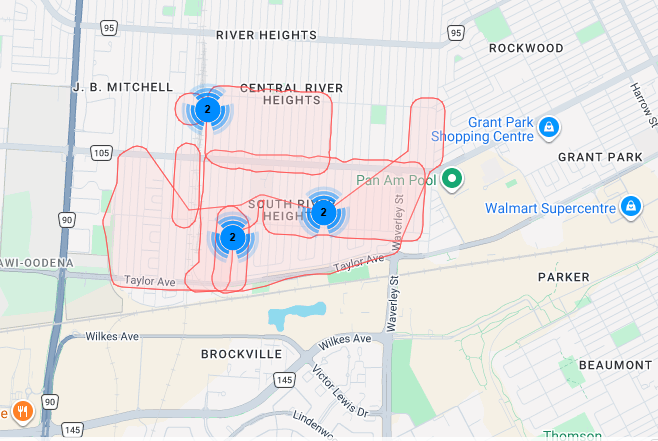 A map of River Heights shows a large area highlighted in red